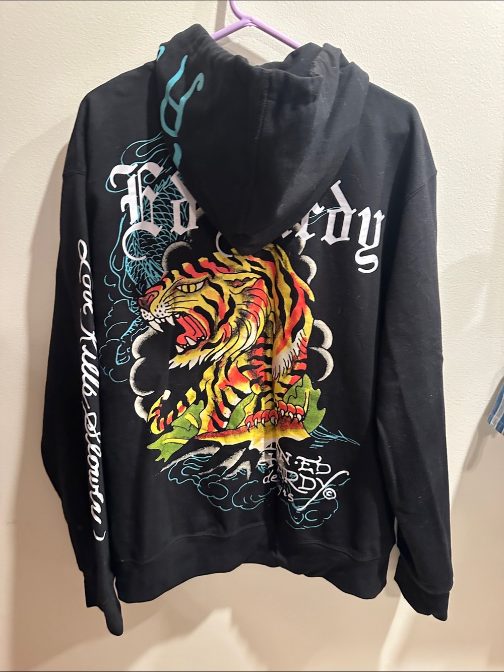 Ed Hardy Black Zip-Up Crawling Tigers Hoodie - Picture 4 of 10